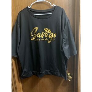 Black Savage Sassy Moody Nasty Graphic T Shirt Top Gold Lips‎ Women 7XL